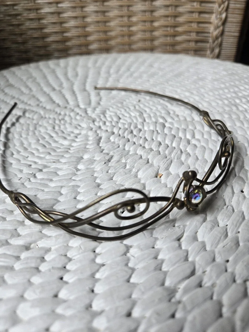 Handmade Headband Iridescent Crystal Brass Bronze Metal Hair Accessory